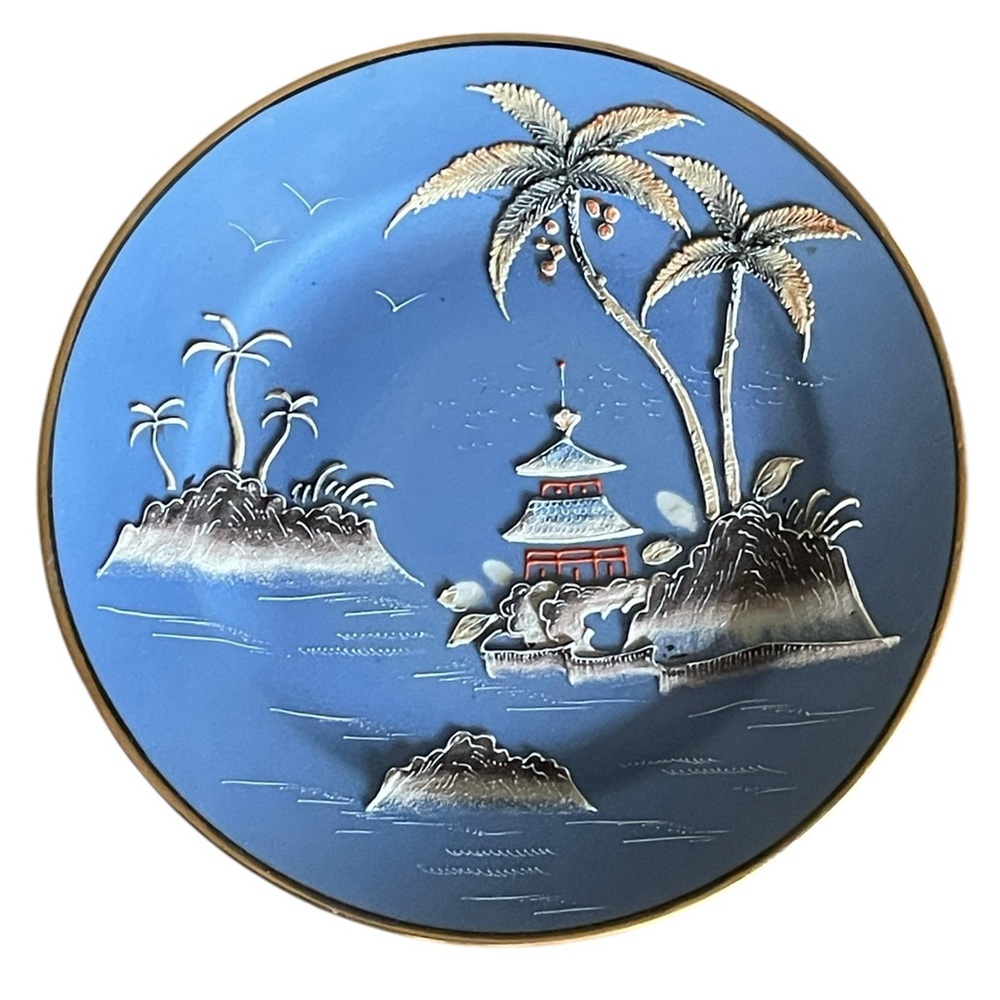 1920s MORIYAMA-MORIMURA 6 high-relief snack plates Variant Gaudy Blue Willow